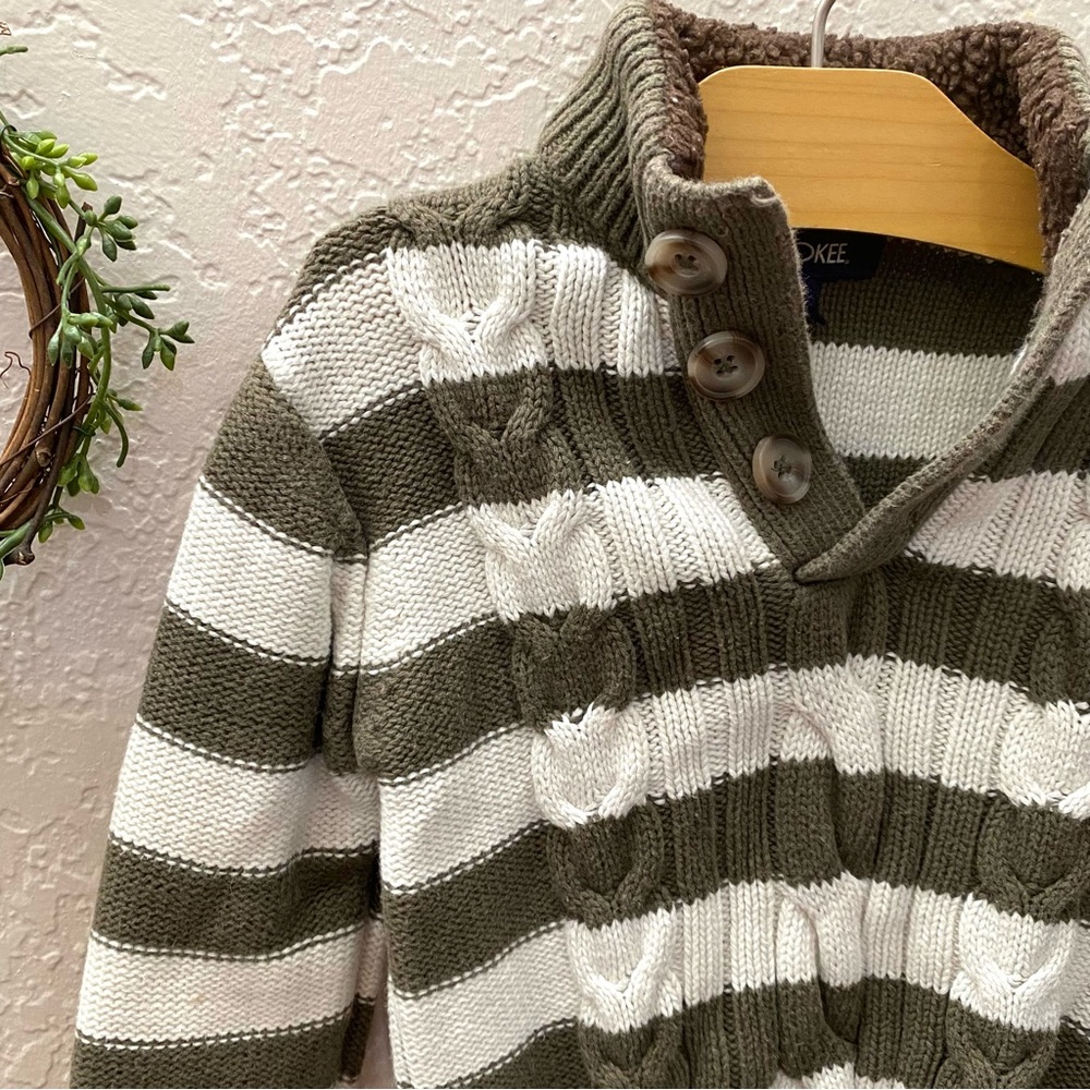 Cherokee Cable Knit Green Striped Sweater- size 18m